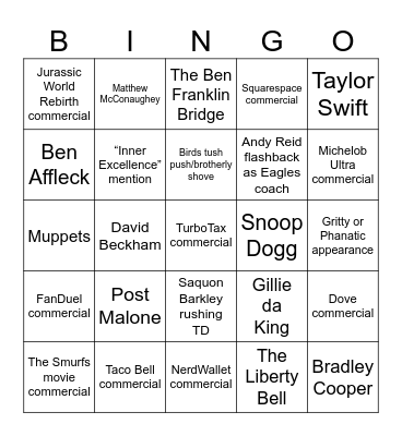 Super Bowl Bingo - Go Birds! Bingo Card