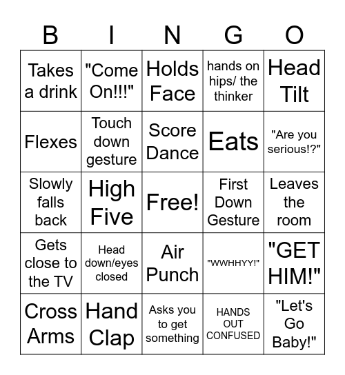Superbowl Man Bingo Card