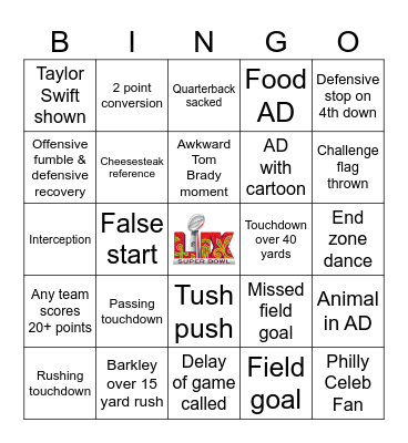 Super Bowl 2025 Bingo Card