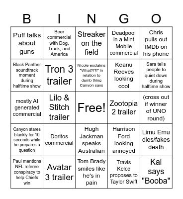 "Super Bowl" LIX Bingo Card