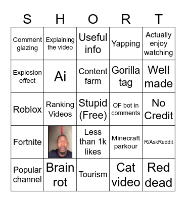 Shorts Bingo Card