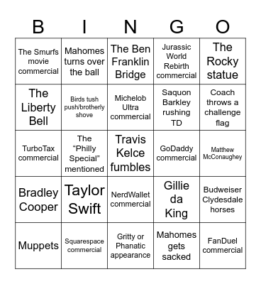 Super Bowl Bingo - Go Birds! Bingo Card
