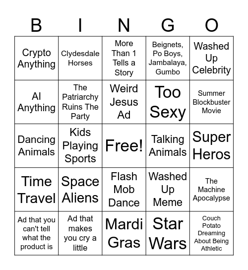 Super Bowl Bingo Card
