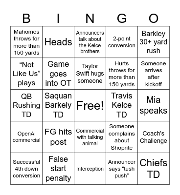 Super Bowl 59 Bingo Card