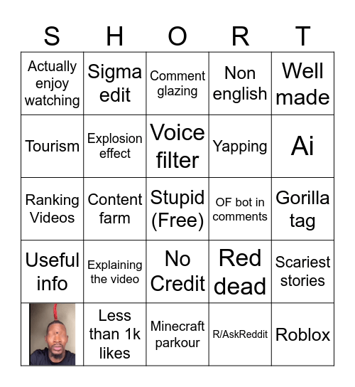 Shorts Bingo Card