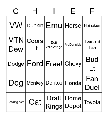 Chiefs Bingo Card