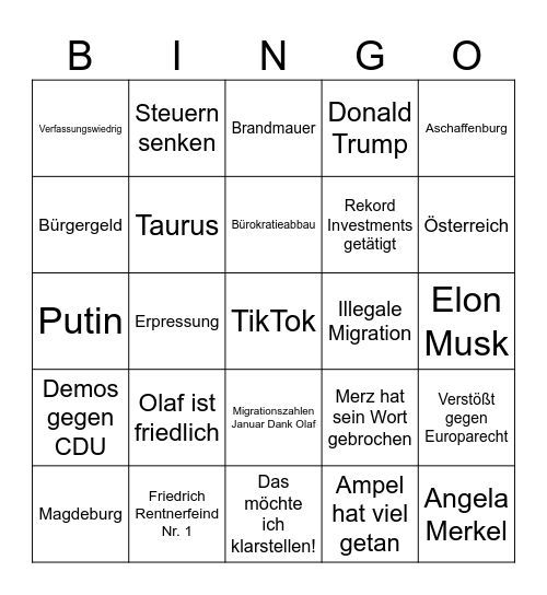 Olaf Vs Friedrich Kanzlerduell 2025 Bingo Card