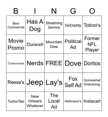 COMMERCIALS 2025 Bingo Card