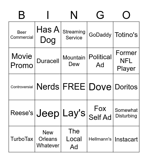 COMMERCIALS 2025 Bingo Card