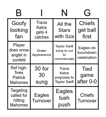 Super Bowl Bingo 2025 Bingo Card