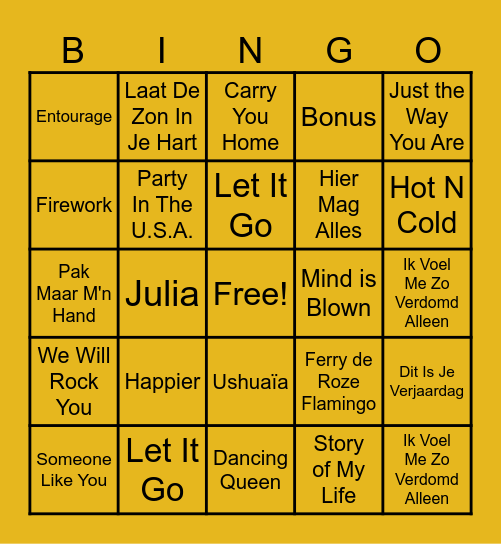 Julia's Muziek Bingo Card