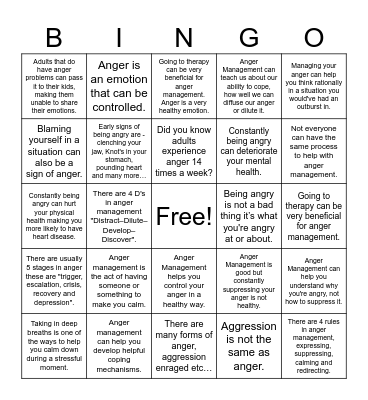 Anger Management Bingo Card
