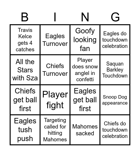 Super Bowl Bingo 2025 Bingo Card