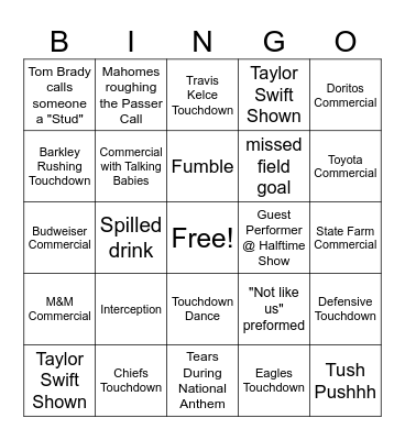SUPER BOWL 2025 Bingo Card