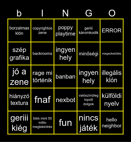 borzalmas játékok Bingo Card