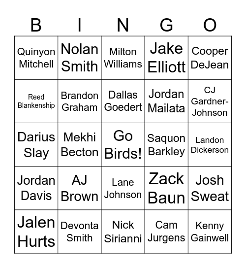 Eagles Players Bingo Card