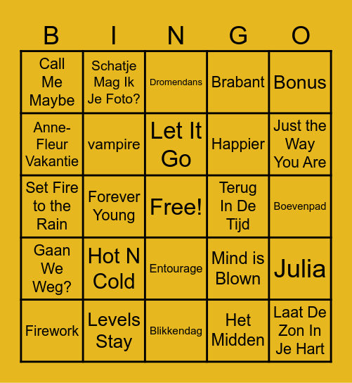 Julia's Muziek Bingo Card