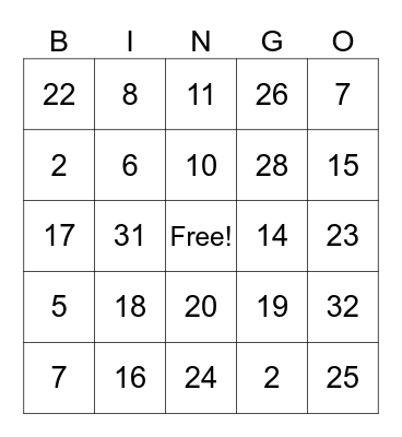 SuperBowl Bingo Card