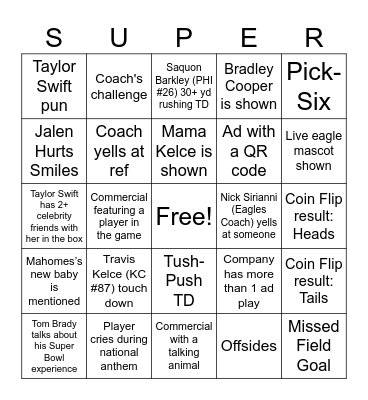 Super Bowl LIX Bingo Card