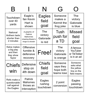 Super Bowl 59 Bingo Card