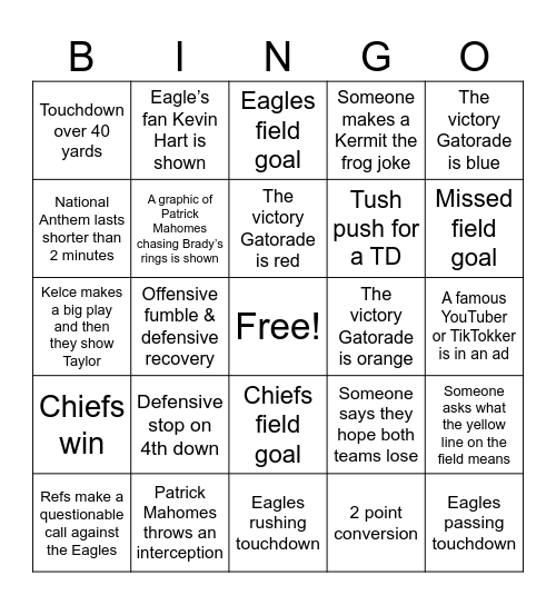 Super Bowl 59 Bingo Card