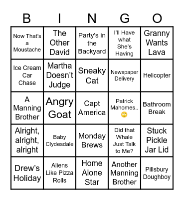 Super Bowl Commercial Bingo Card