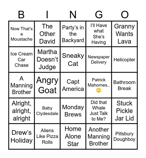 Super Bowl Commercial Bingo Card