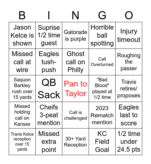 Superbowl Bingo Card