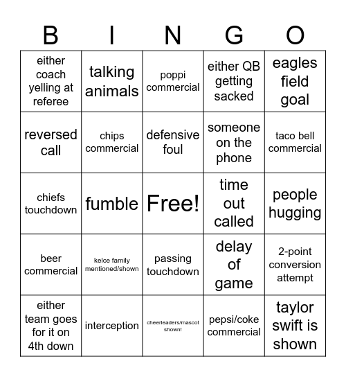Super Bowl LIX Bingo! Bingo Card