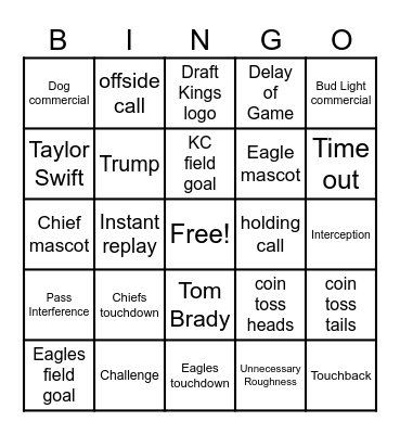 Super Bowl 2025 BINGO Card
