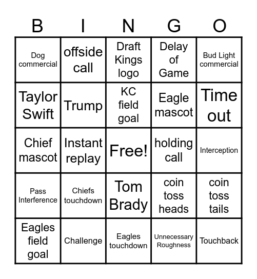 Super Bowl 2025 BINGO Card
