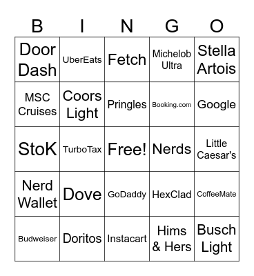SuperBowl 2025 Commercial BINGO Card