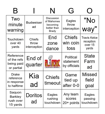 Super Bowl 2025 Bingo Card