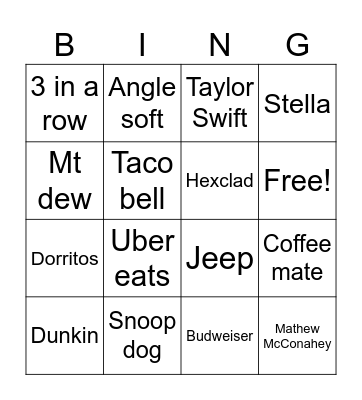 Superbowl Bingo Card