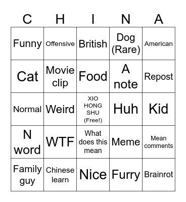 Red note Bingo Card