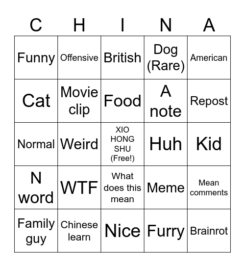 Red note Bingo Card