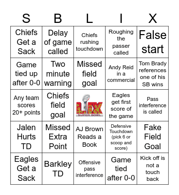 Super Bowl 2025 Bingo Card