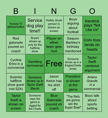WESLEY SUPERBOWL BINGO! Bingo Card