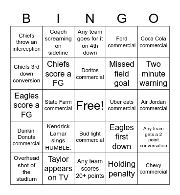 Superbowl Bingo (Taylor’s Version) Bingo Card