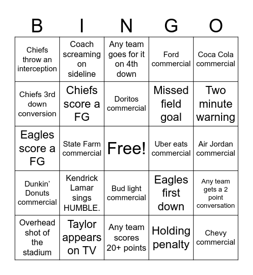 Superbowl Bingo (Taylor’s Version) Bingo Card