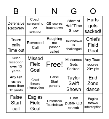 Super Bowl Bingo Bonanza Bingo Card