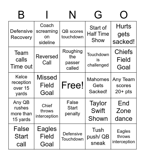 Super Bowl Bingo Bonanza Bingo Card