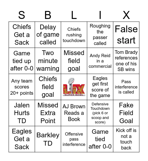 Super Bowl 2025 Bingo Card