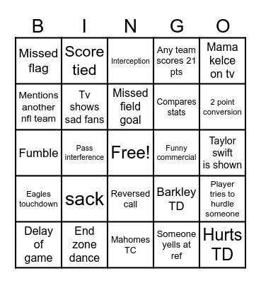 Super Bowl 2025 Bingo Card