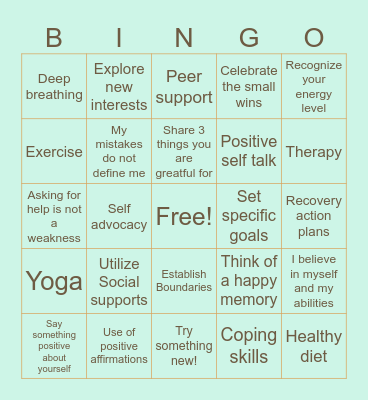Wellness Bingo Card