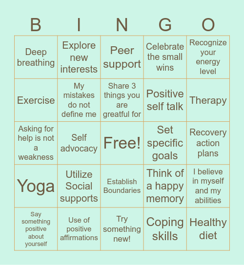 Wellness Bingo Card