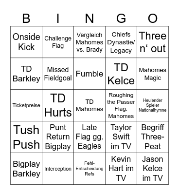 Super Bowl Bingo Card