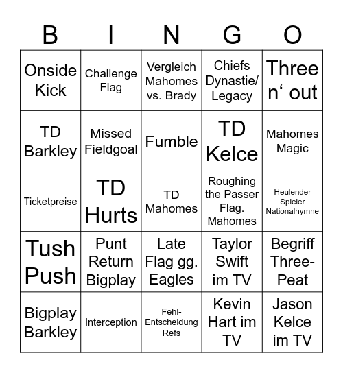 Super Bowl Bingo Card