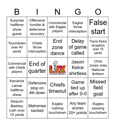 Super Bowl 2025 Bingo Card