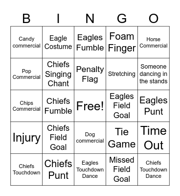 Super Bowl Bingo Kids Bingo Card